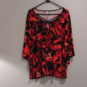 Collection B Floral Red Orange And Black Blouse